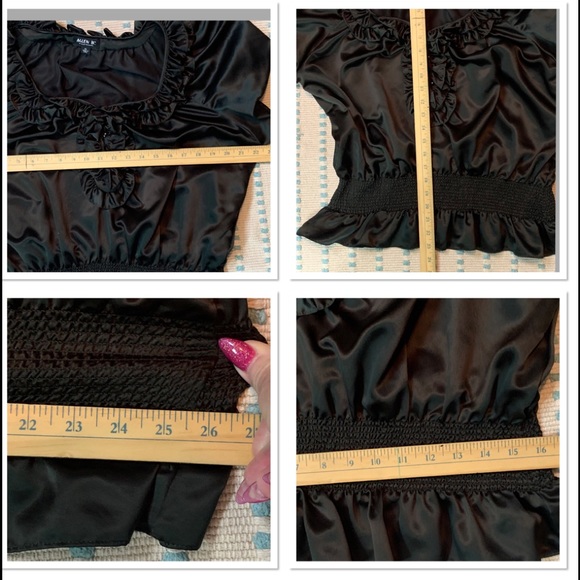 Allen Schwartz green satin blouse  XL **see notes* - Picture 6 of 7